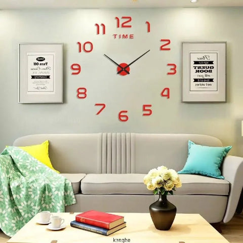 HORLOGE-MURALE-3D-LUMINEUSE-ROUGE