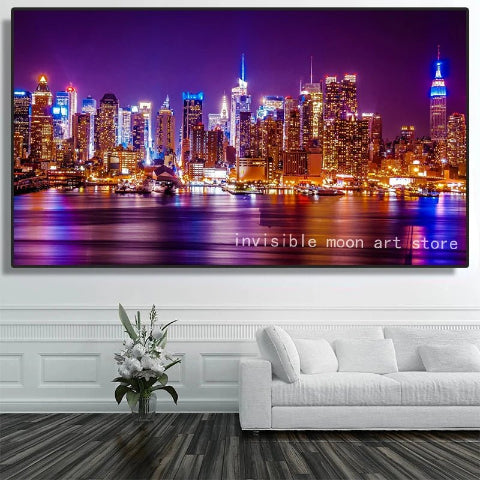 decoration-murale-new-york-de-nuit-violet