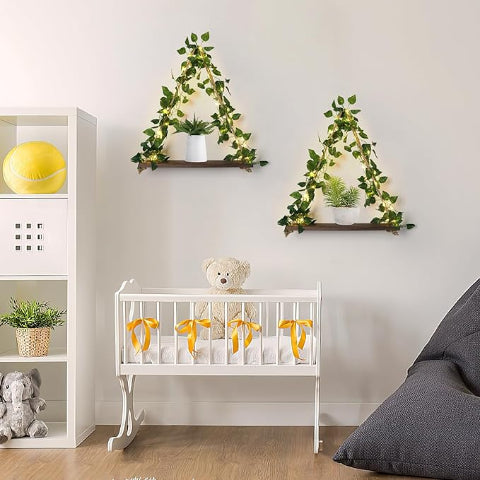 etagere-murale-bois-feuilles-suspendus-lit